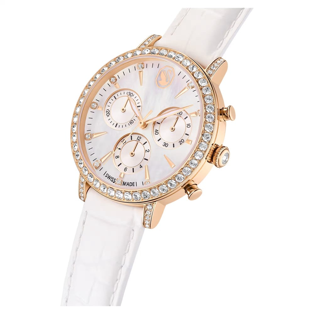 SwarovskiMatrix tennis chrono Saat İsviçre Üretimi, Deri kayış, Rose Altın tonu, Pembe altın rengi yüzey