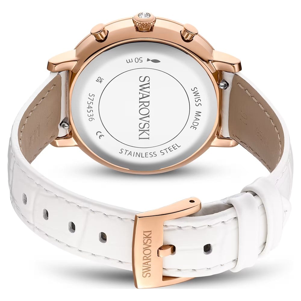 SwarovskiMatrix tennis chrono Saat İsviçre Üretimi, Deri kayış, Rose Altın tonu, Pembe altın rengi yüzey