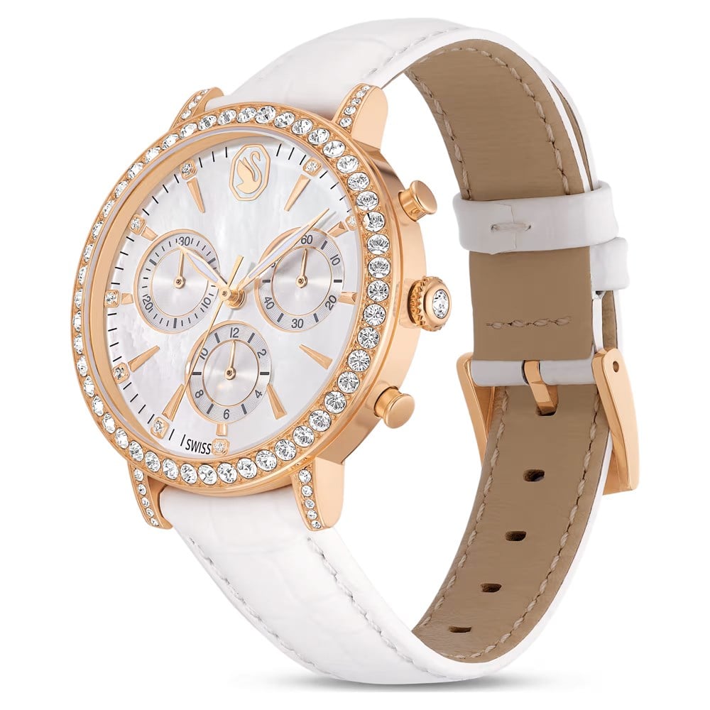 SwarovskiMatrix tennis chrono Saat İsviçre Üretimi, Deri kayış, Rose Altın tonu, Pembe altın rengi yüzey