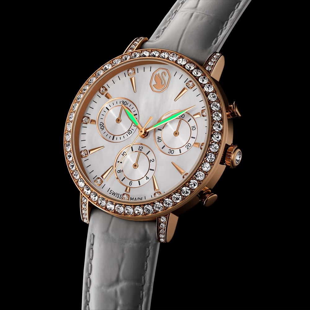 SwarovskiMatrix tennis chrono Saat İsviçre Üretimi, Deri kayış, Rose Altın tonu, Pembe altın rengi yüzey