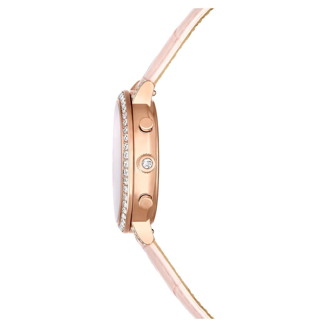 SwarovskiMatrix Tennis Chrono Saat İsviçre Üretimi, Deri kayış, Pembe, Pembe altın rengi yüzey