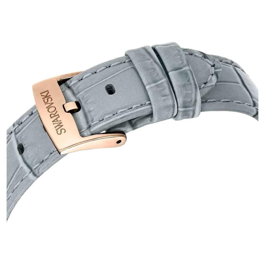 SwarovskiMatrix Tennis Chrono Saat İsviçre Üretimi, Deri kayış, Gri, Şampanya altın rengi yüzey