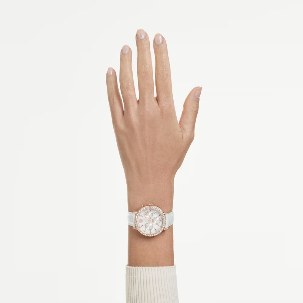 SwarovskiMatrix tennis chrono Saat İsviçre Üretimi, Deri kayış, Rose Altın tonu, Pembe altın rengi yüzey