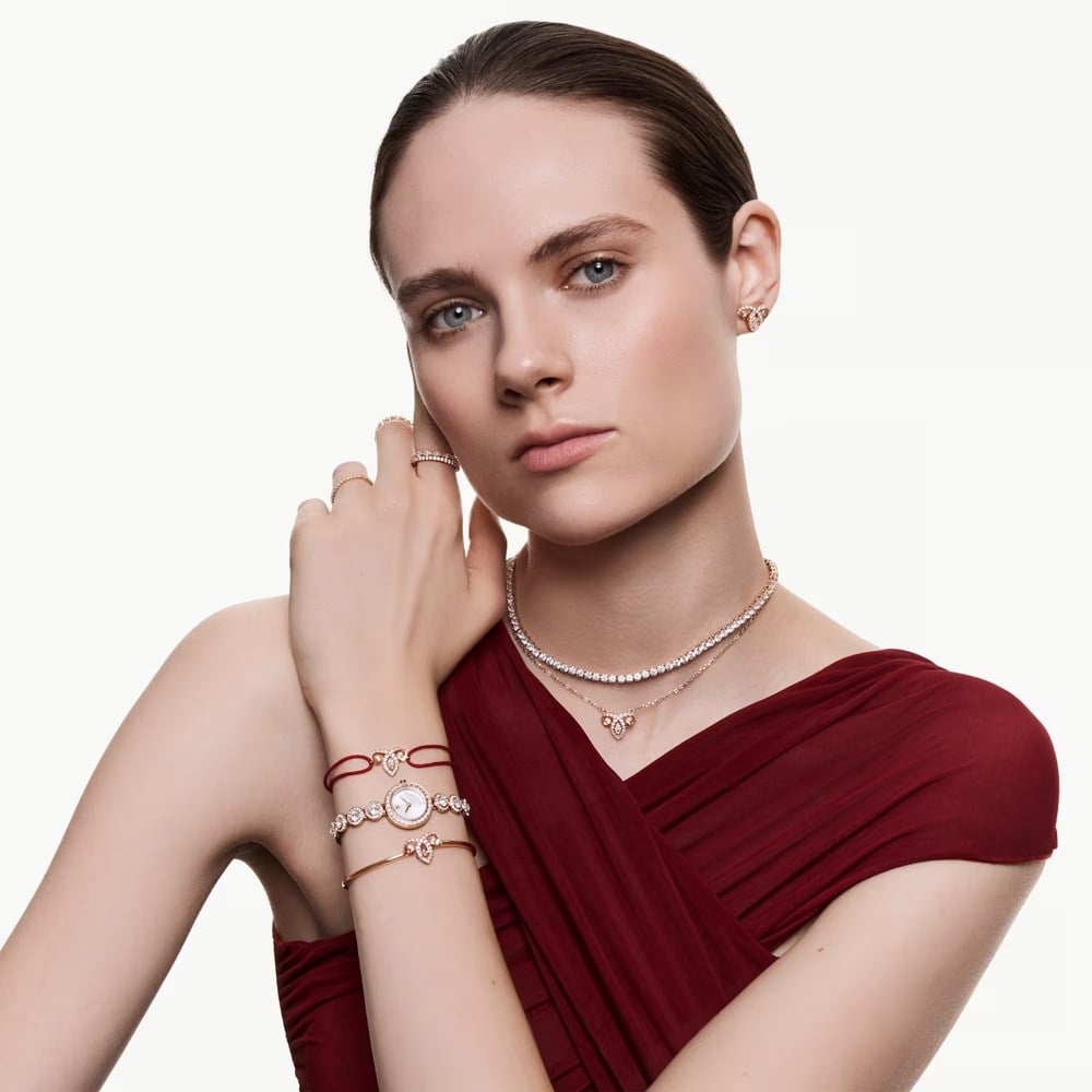 SwarovskiMatrix Tennis kolye Yuvarlak kesim, Beyaz, 18k pembe altın rengi yüzey