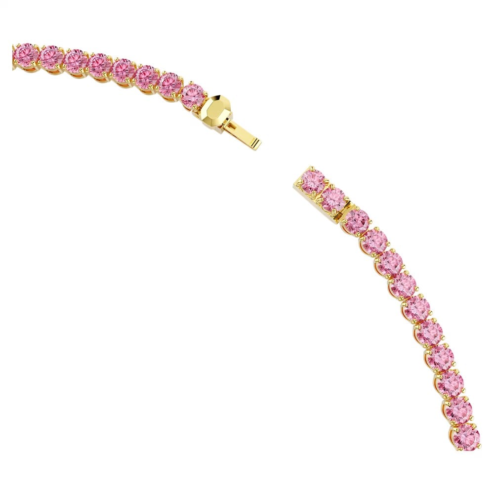 SwarovskiMatrix Tennis kolye Yuvarlak kesim, Pembe, 18k altın rengi yüzey