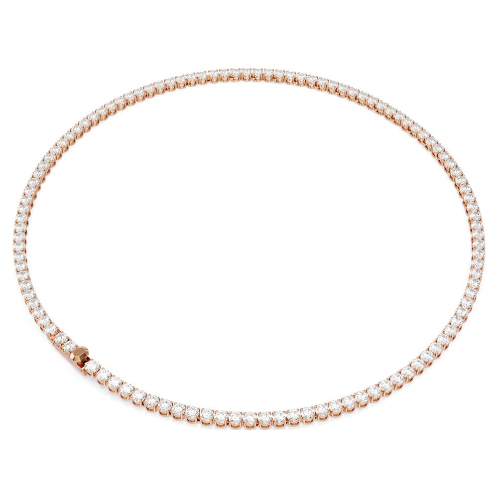 SwarovskiMatrix Tennis kolye Yuvarlak kesim, Beyaz, 18k pembe altın rengi yüzey
