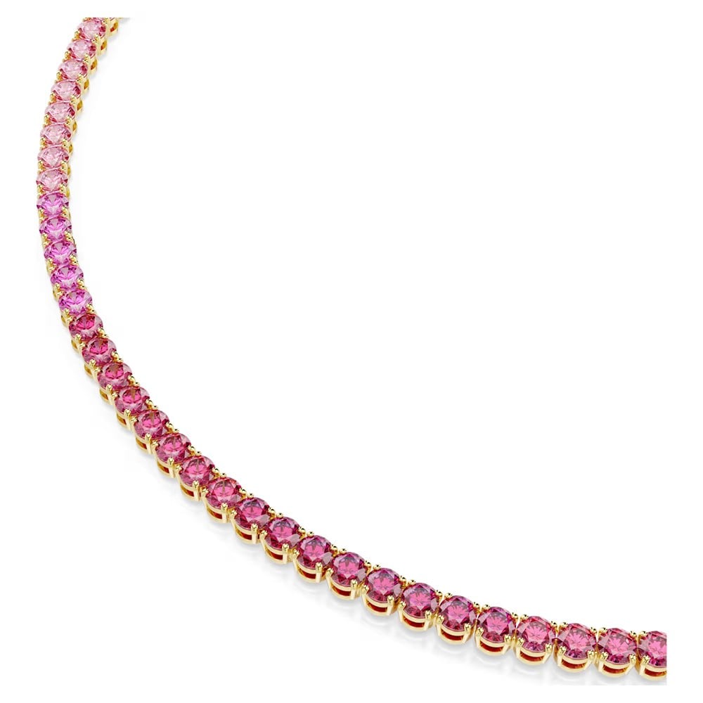 SwarovskiMatrix Tennis kolye Yuvarlak kesim, Pembe, 18k altın rengi yüzey