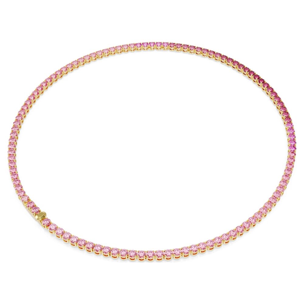 SwarovskiMatrix Tennis kolye Yuvarlak kesim, Pembe, 18k altın rengi yüzey