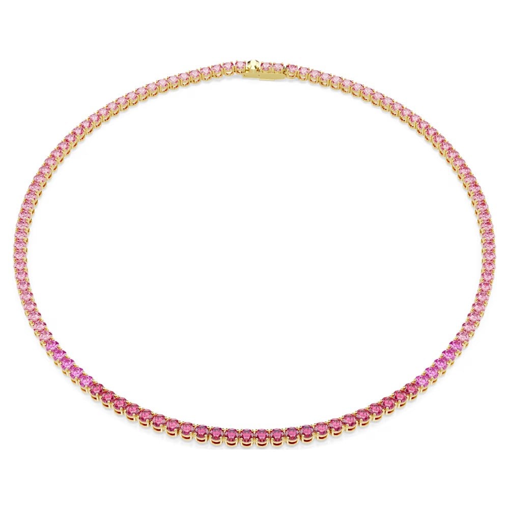 SwarovskiMatrix Tennis kolye Yuvarlak kesim, Pembe, 18k altın rengi yüzey