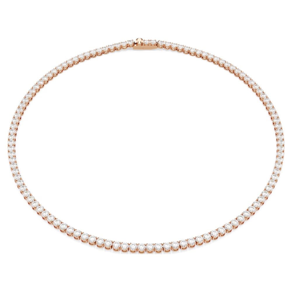 SwarovskiMatrix Tennis kolye Yuvarlak kesim, Beyaz, 18k pembe altın rengi yüzey