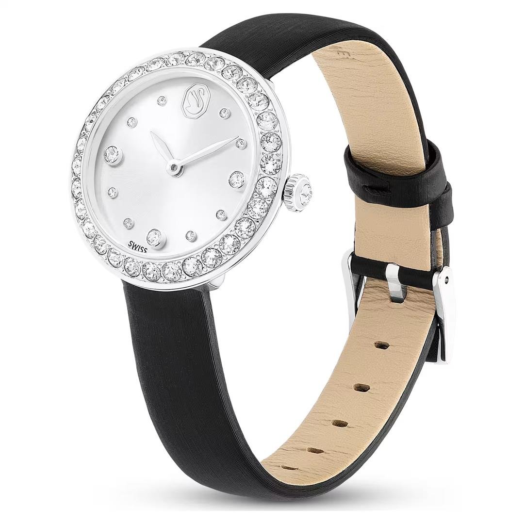 SwarovskiMatrix Tennis Saat İsviçre Üretimi, Deri kayış, Siyah, Paslanmaz çelik