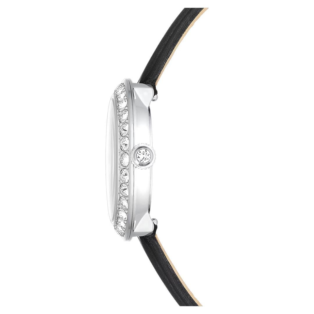 SwarovskiMatrix Tennis Saat İsviçre Üretimi, Deri kayış, Siyah, Paslanmaz çelik