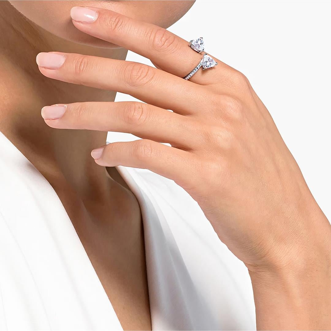 SwarovskiMesmera Attract Açık Yüzük Kalp kesim, Pavé, Kalp, Beyaz, Gümüş renkli yüzey