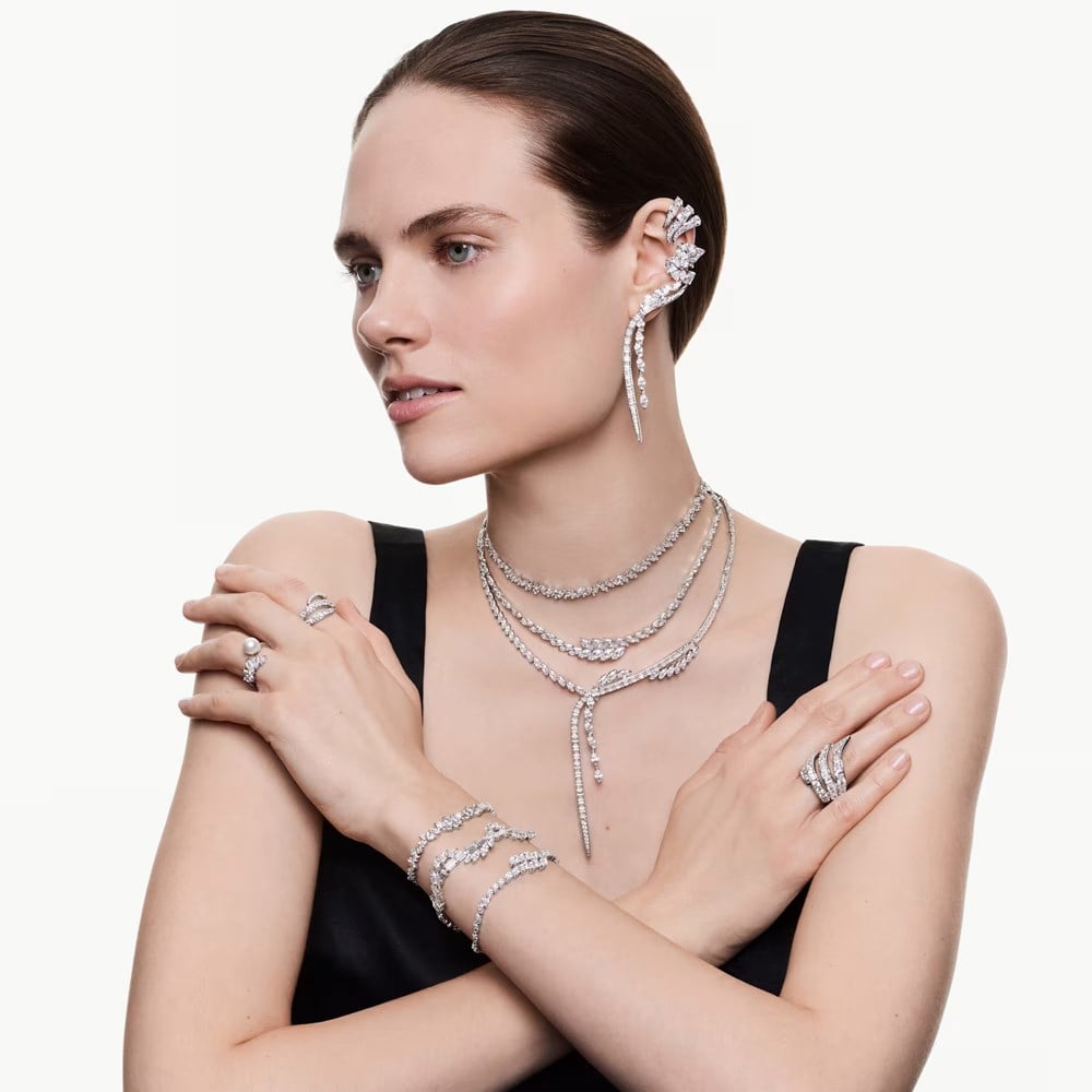 SwarovskiMesmera Küpeler Karışık kesimler, Beyaz, Rodyum kaplama