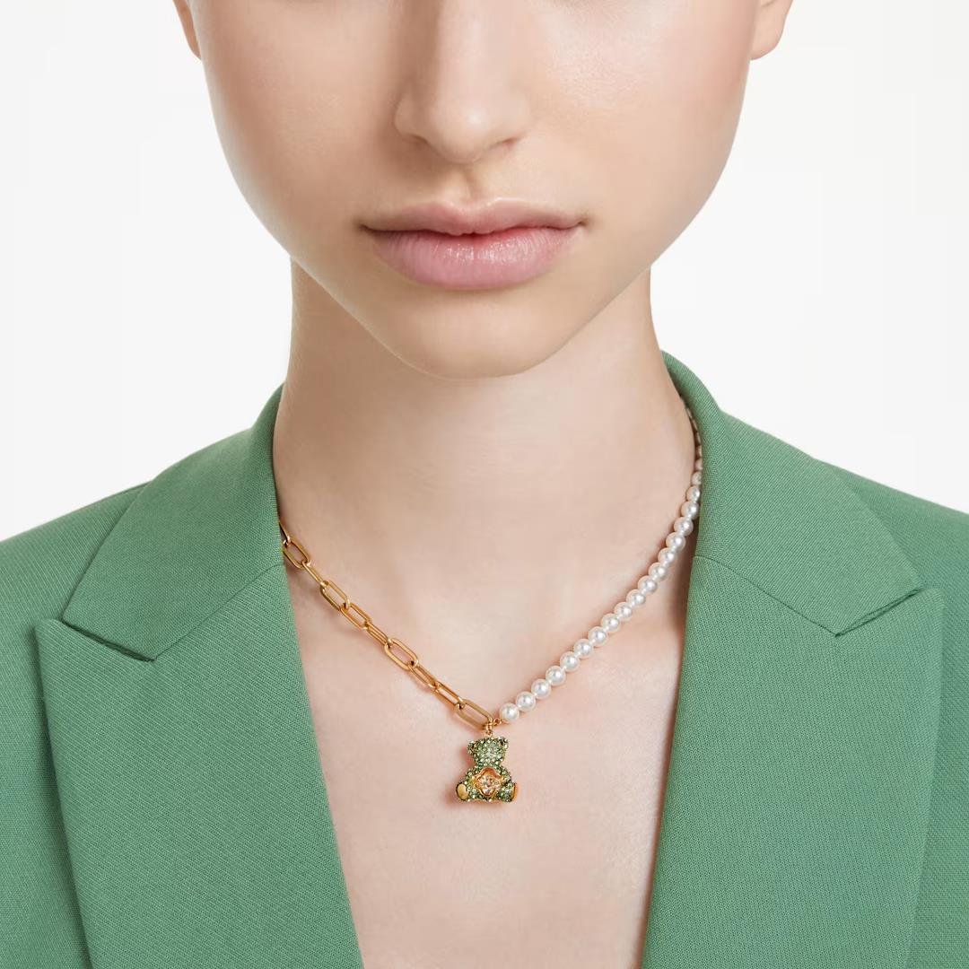 SwarovskiTeddy Kolye Kristal inci, Ayıcık, Çok renkli, Altın rengi kaplama