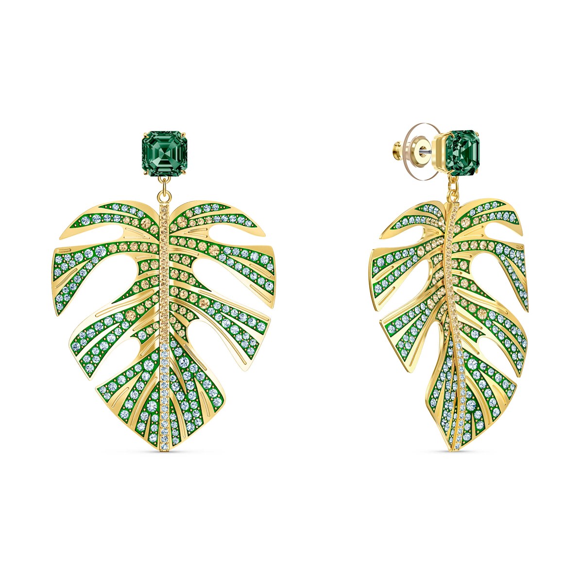 Tropical:Leaf Küpe, Yeşil, Altin Kaplama