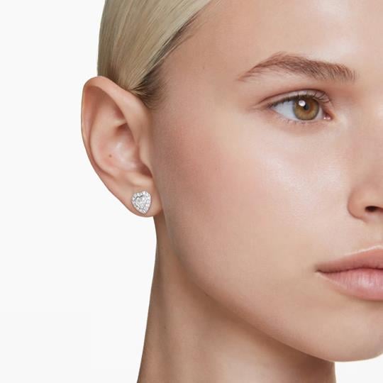 ÜnçerlerAriana Grande x Swarovski düğme Küpeler Karışık kesimler, Kalp, Beyaz, Rodyum kaplama