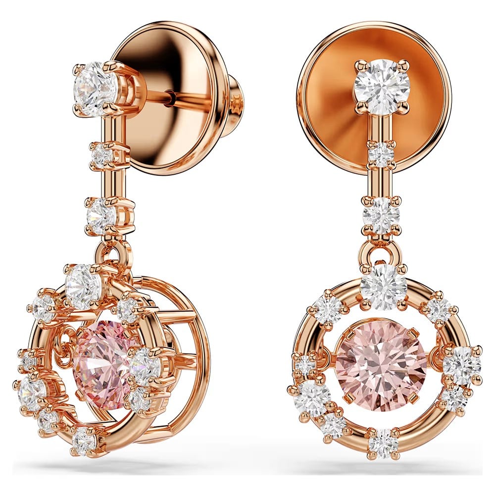 ÜnçerlerConstella damla küpeler Yuvarlak kesim, Dancing stone, Pembe, 18k pembe altın rengi yüzey