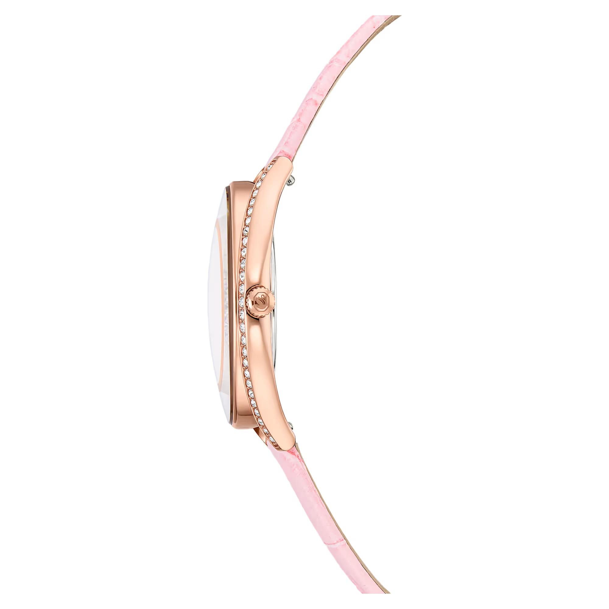 ÜnçerlerCrystalline aura Saat İsviçre Üretimi, Deri kayış, Pembe, Pembe altın rengi yüzey