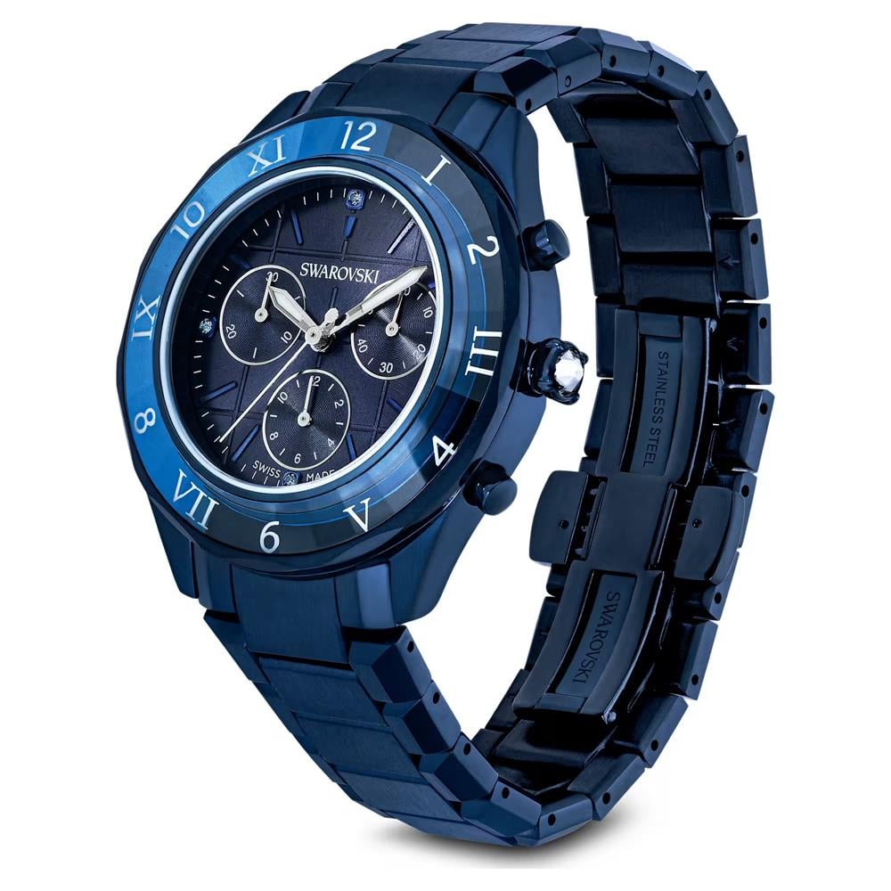 ÜnçerlerDextera chrono Saat 39 mm, İsviçre Üretimi, Metal bileklik, Mavi, Mavi yüzey