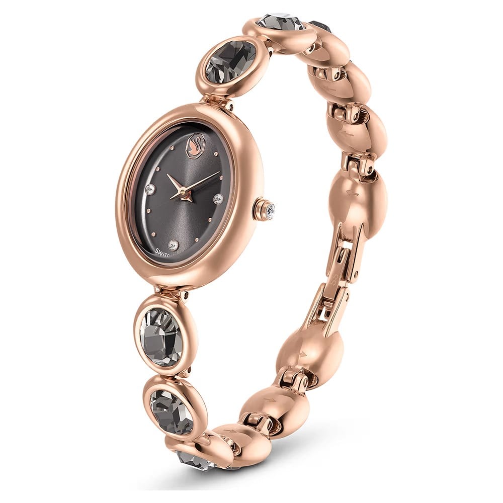 ÜnçerlerImber oval Saat İsviçre Üretimi, Metal bileklik, Siyah, Pembe altın rengi yüzey