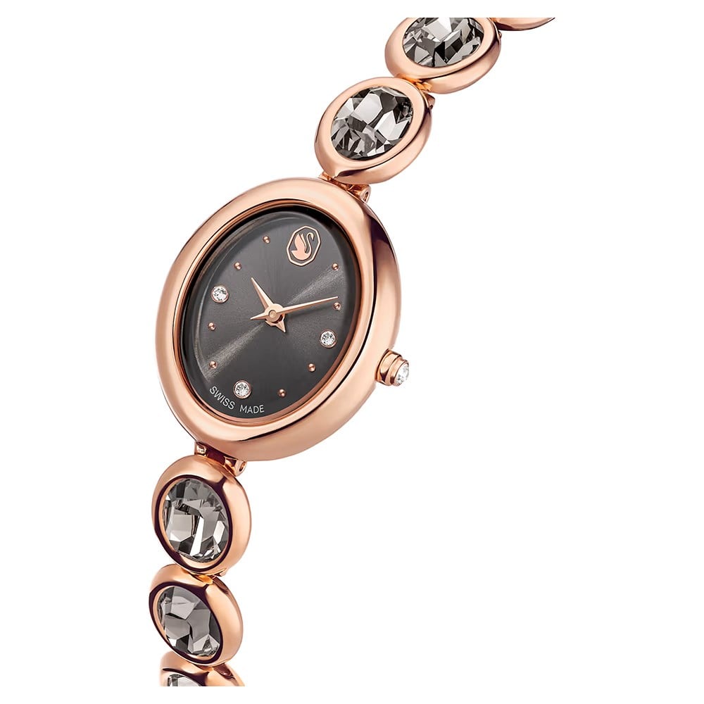 ÜnçerlerImber oval Saat İsviçre Üretimi, Metal bileklik, Siyah, Pembe altın rengi yüzey