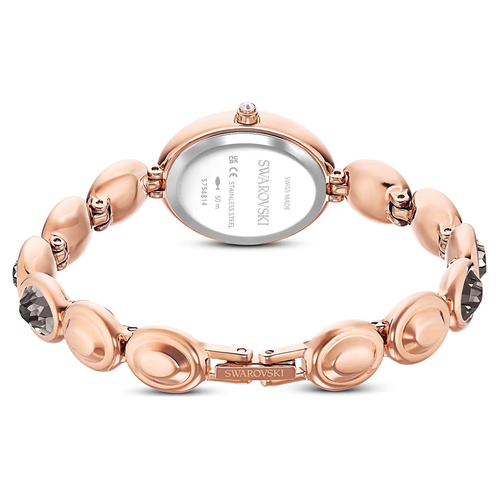 ÜnçerlerImber oval Saat İsviçre Üretimi, Metal bileklik, Siyah, Pembe altın rengi yüzey