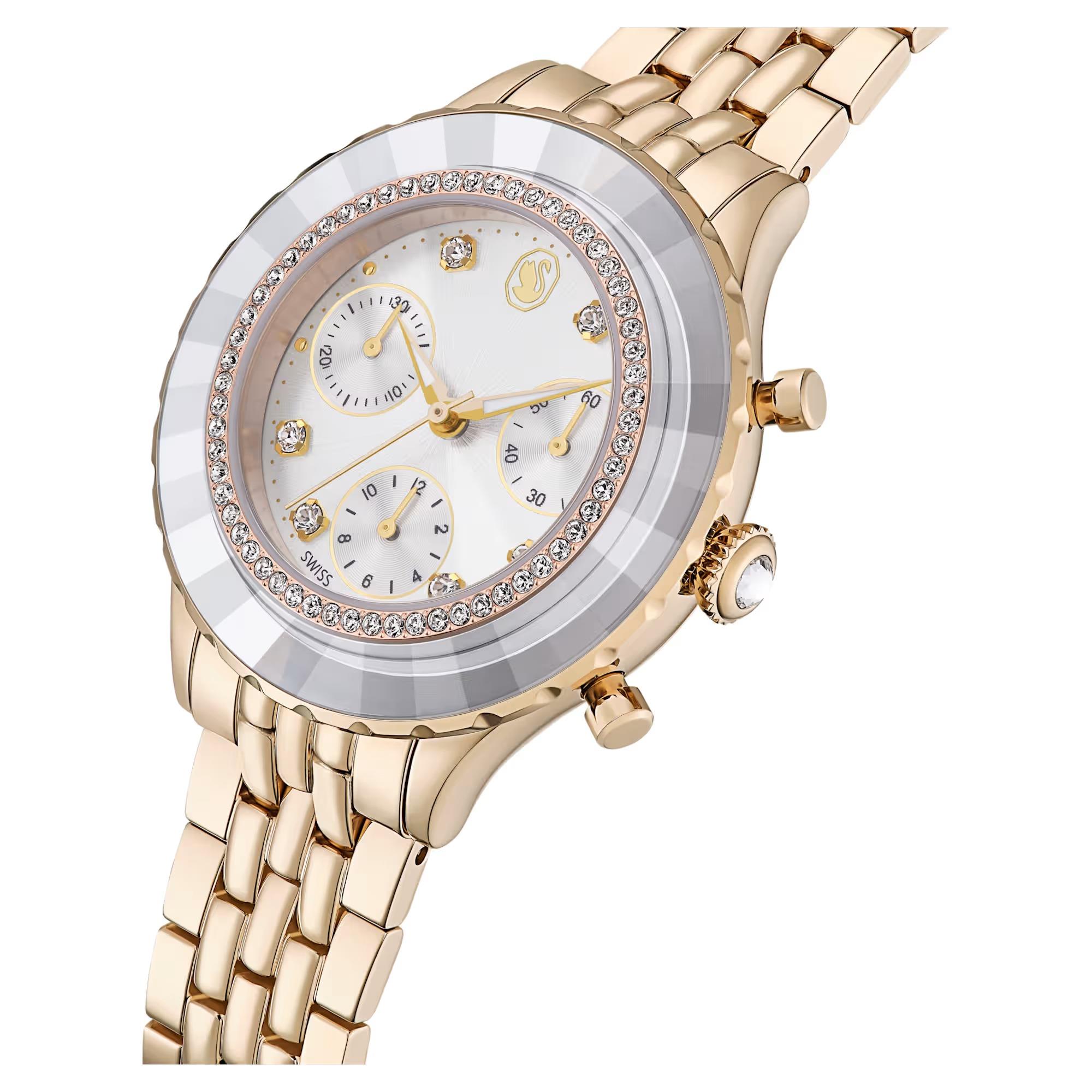 ÜnçerlerOctea chrono Saat İsviçre Üretimi, Metal bileklik, Altın Rengi, Şampanya altın rengi yüzey