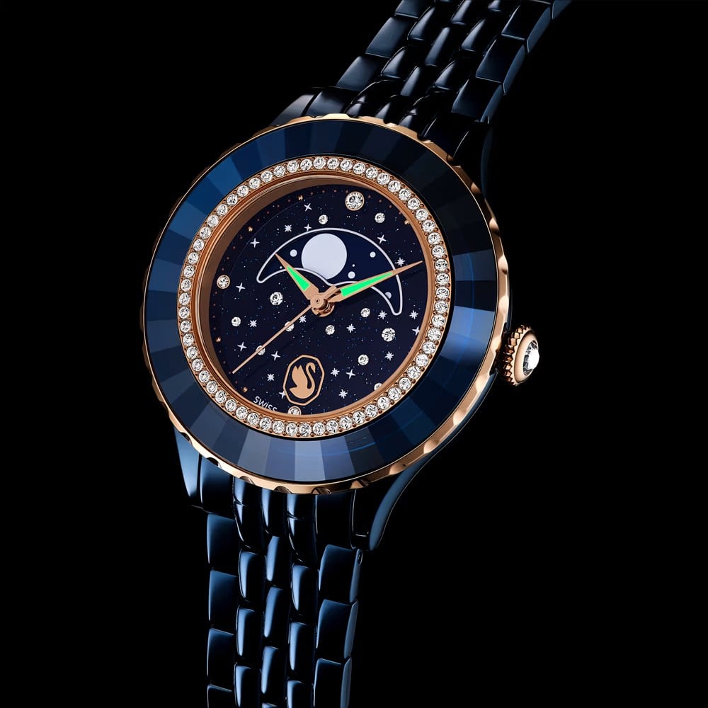 ÜnçerlerOctea moon Saat İsviçre Üretimi, Metal bileklik, Mavi, Mavi yüzey