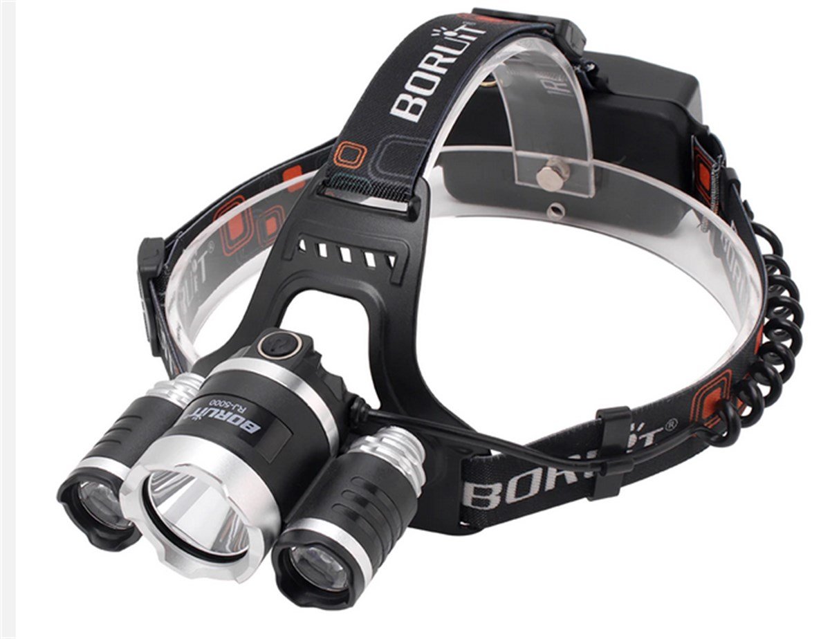 Boruit T6 5000 LM 3xCree XML-T6+2R5 LED Kafa Feneri