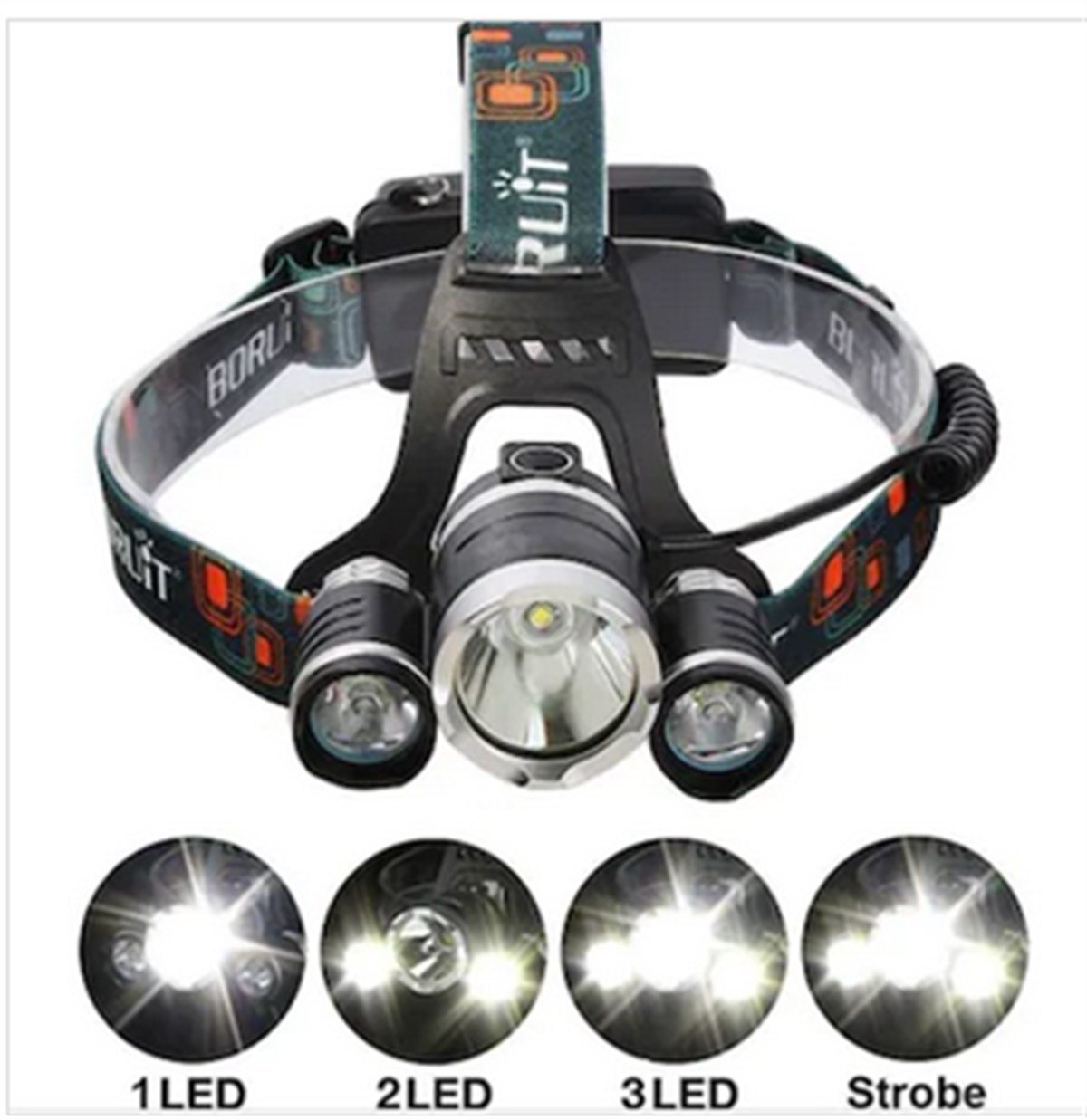 Boruit T6 5000 LM 3xCree XML-T6+2R5 LED Kafa Feneri