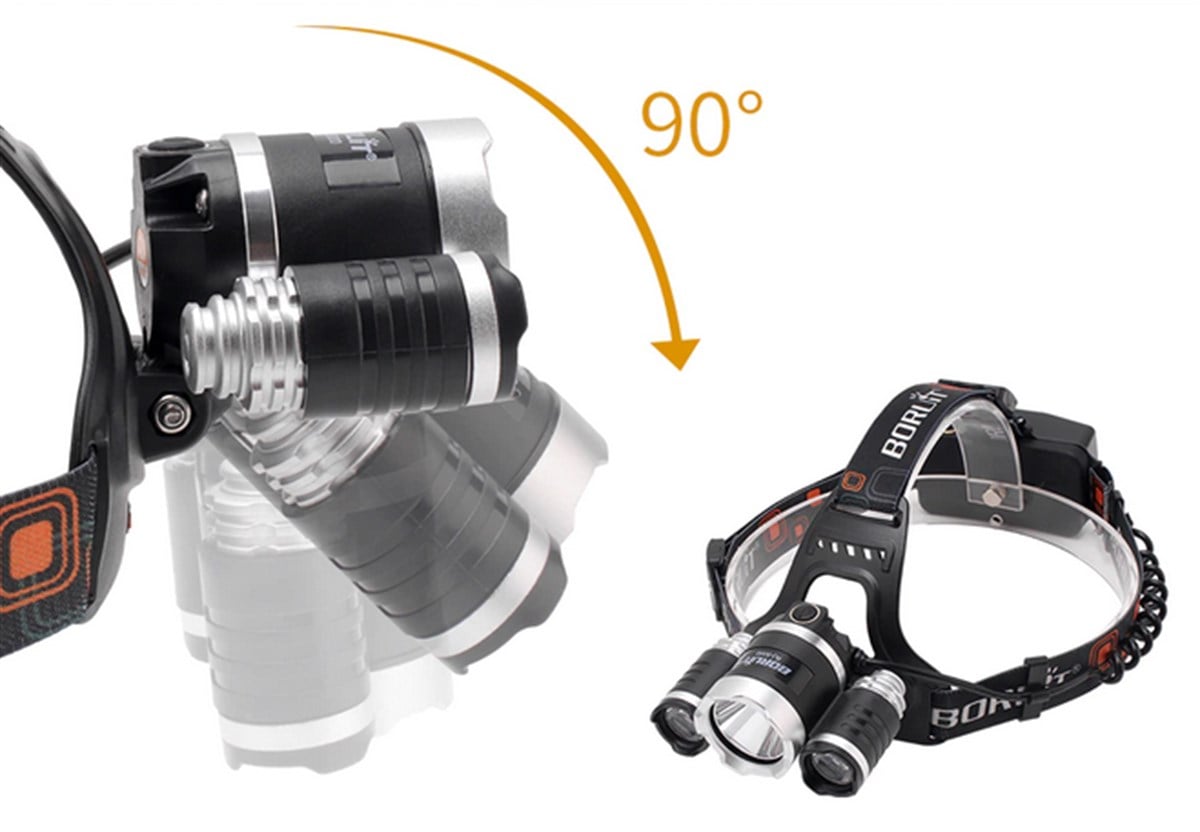 Boruit T6 5000 LM 3xCree XML-T6+2R5 LED Kafa Feneri