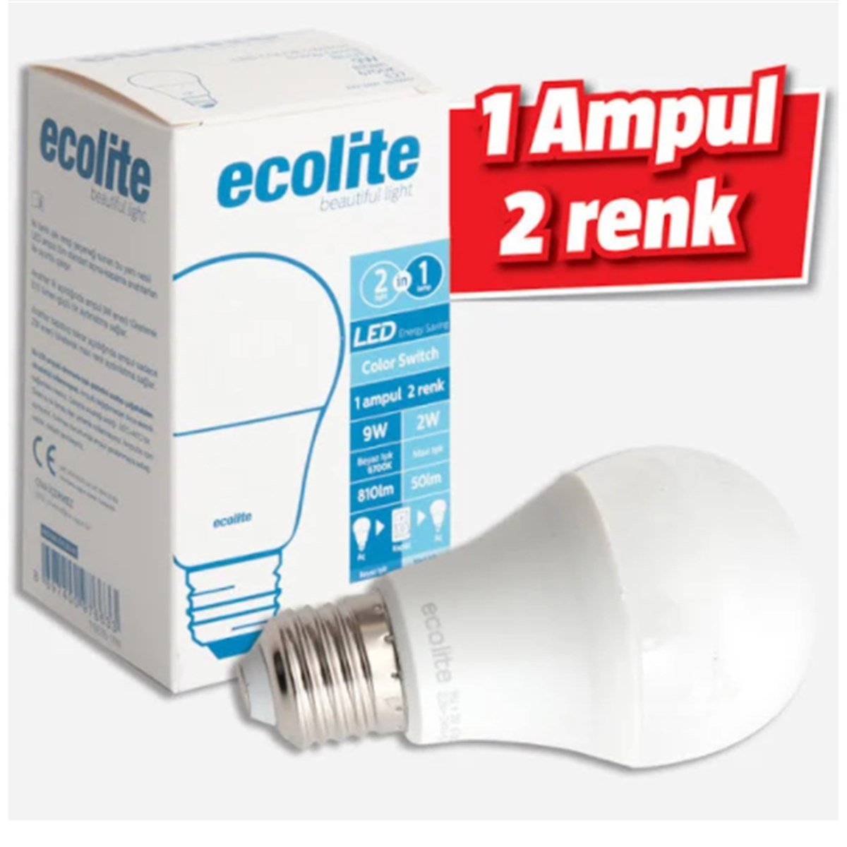 Ecolite LED COLOR SWITCH A60 Pembe 9W+2W E27 Duy Ampul