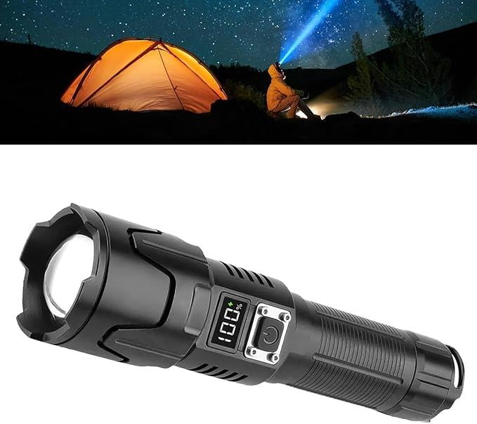 F.B.I F-53 LED El Feneri, Süper Parlak El Fenerleri USB Şarjı 120000LM Geri Çekilebilir Zoom El Flaş Işığı IPX5 Su Geçirmez