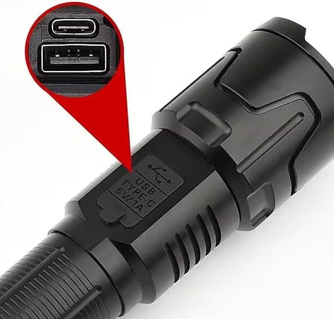 F.B.I F-53 LED El Feneri, Süper Parlak El Fenerleri USB Şarjı 120000LM Geri Çekilebilir Zoom El Flaş Işığı IPX5 Su Geçirmez