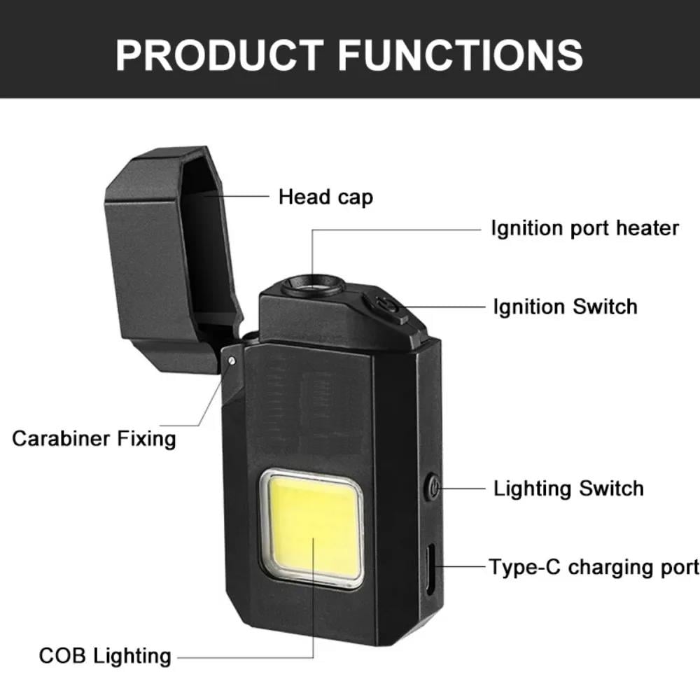 Gold Silver GS-4000 Su Geçirmez COB LED Tip-C Şarjlı Elektrikli Çakmak Cep Işığı
