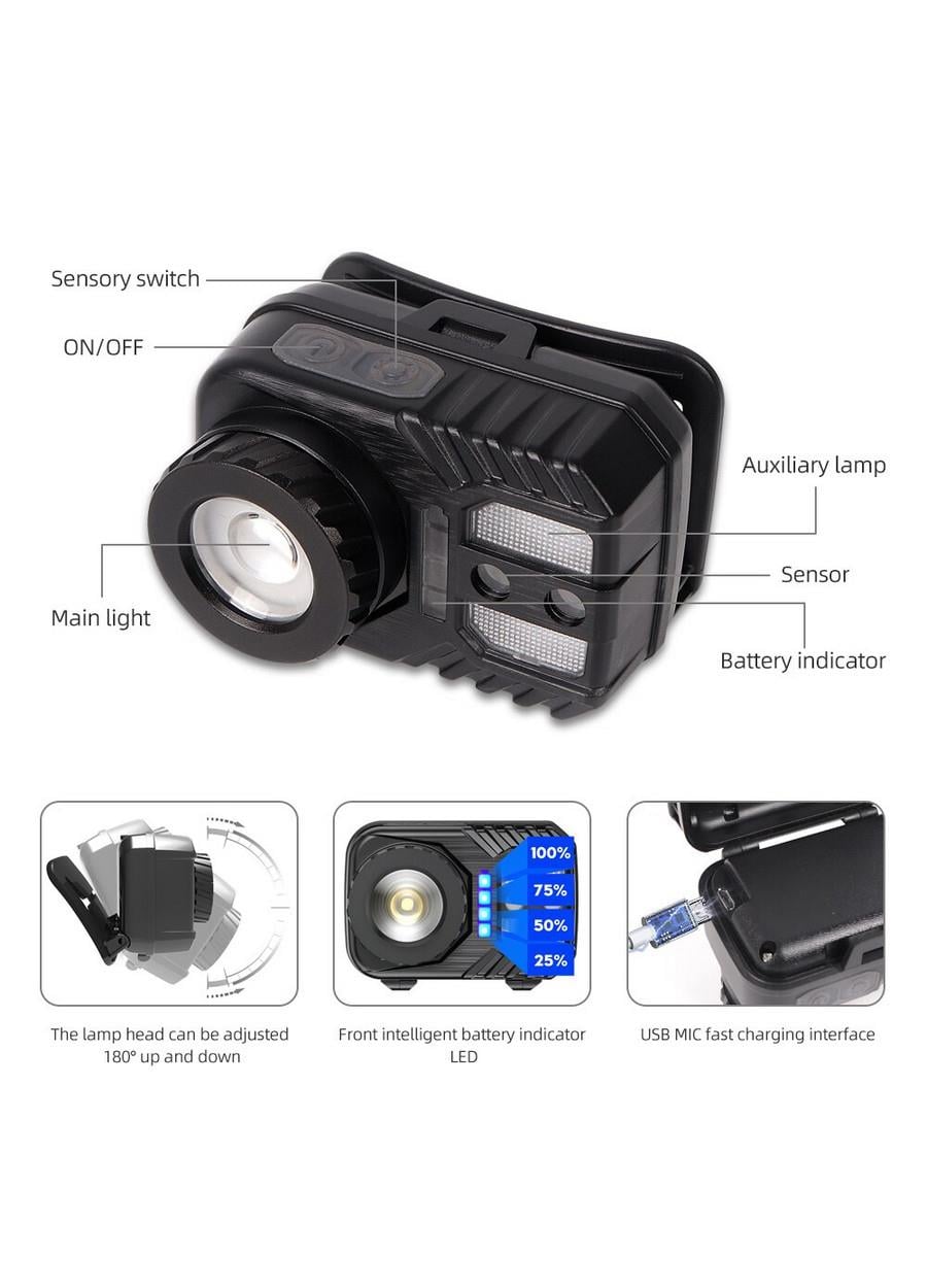 Peakstar PS-571 Sensör XPG COB LED USB Şarj Edilebilir Lityum Pilli Zoomlu Kafa Lambası