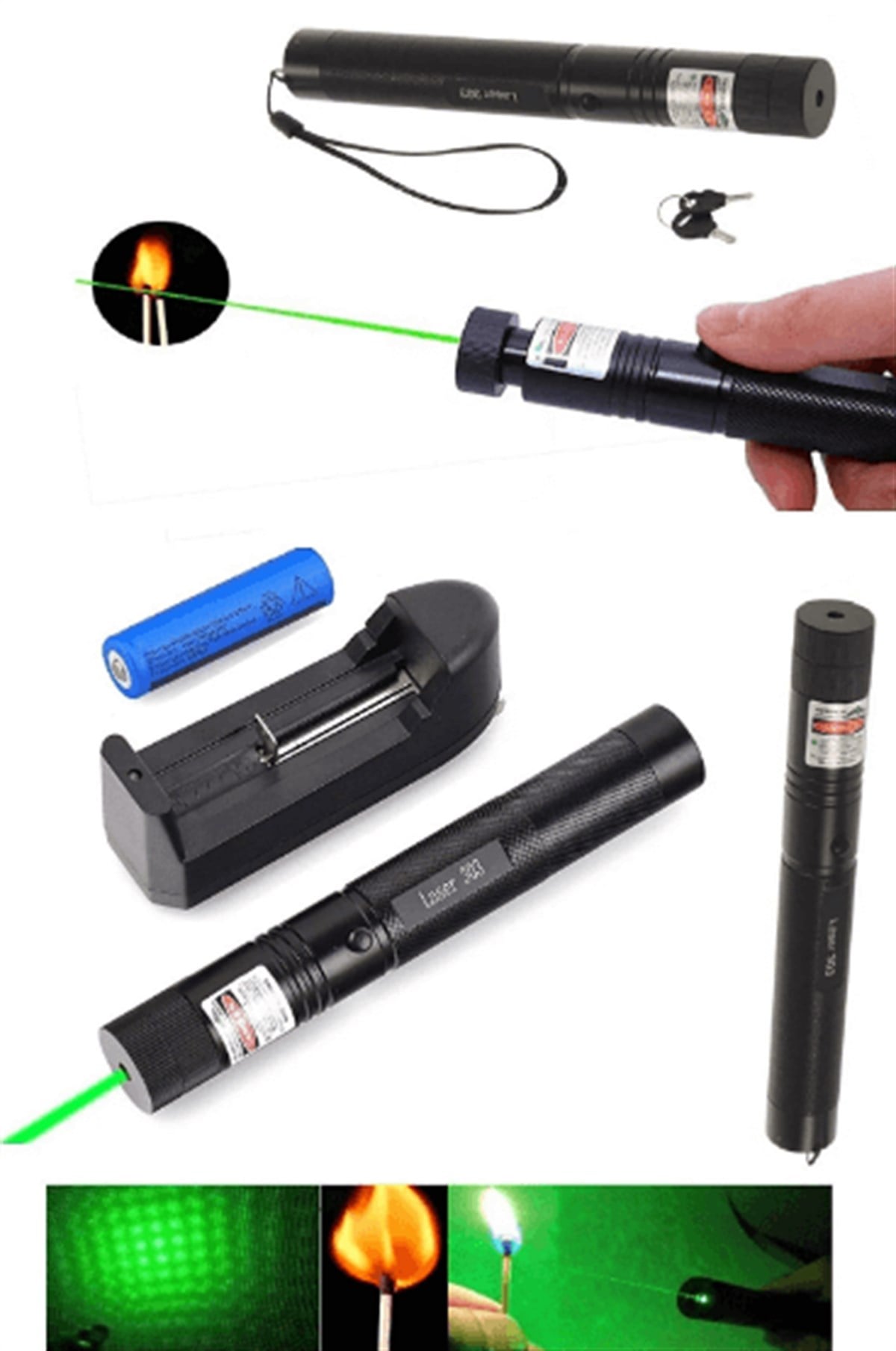 Polizei Şarjlı Turbo Yeşil Lazer Pointer Kibrit Yakabilen 15000 Mv Güç 5000MW	