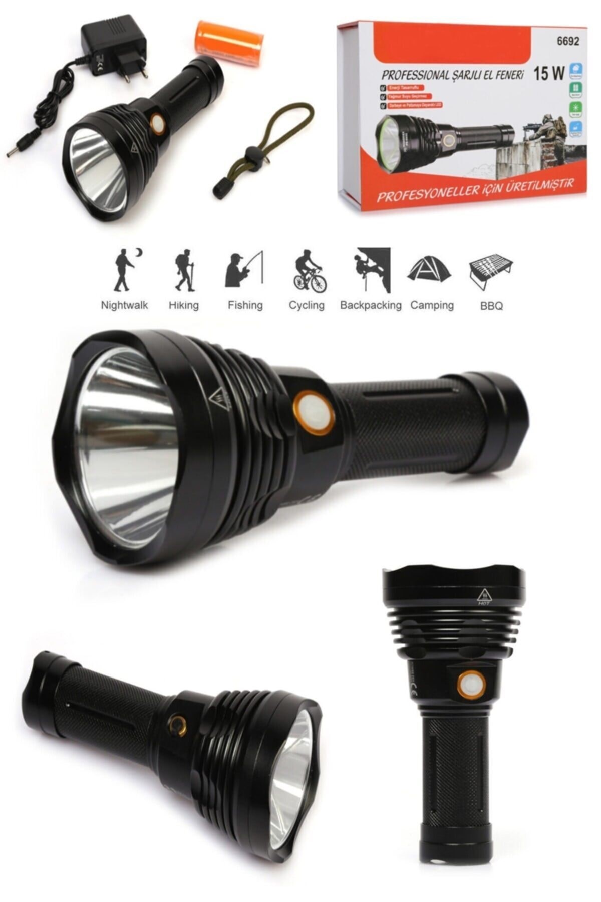 Powerdex PD-6692 15Watt Süper LED Profesyonel Şarjlı El Feneri xhp 90 led