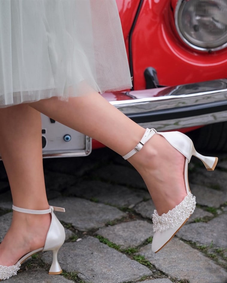 İncili Kadın Stiletto Gelin Ayakkabısı