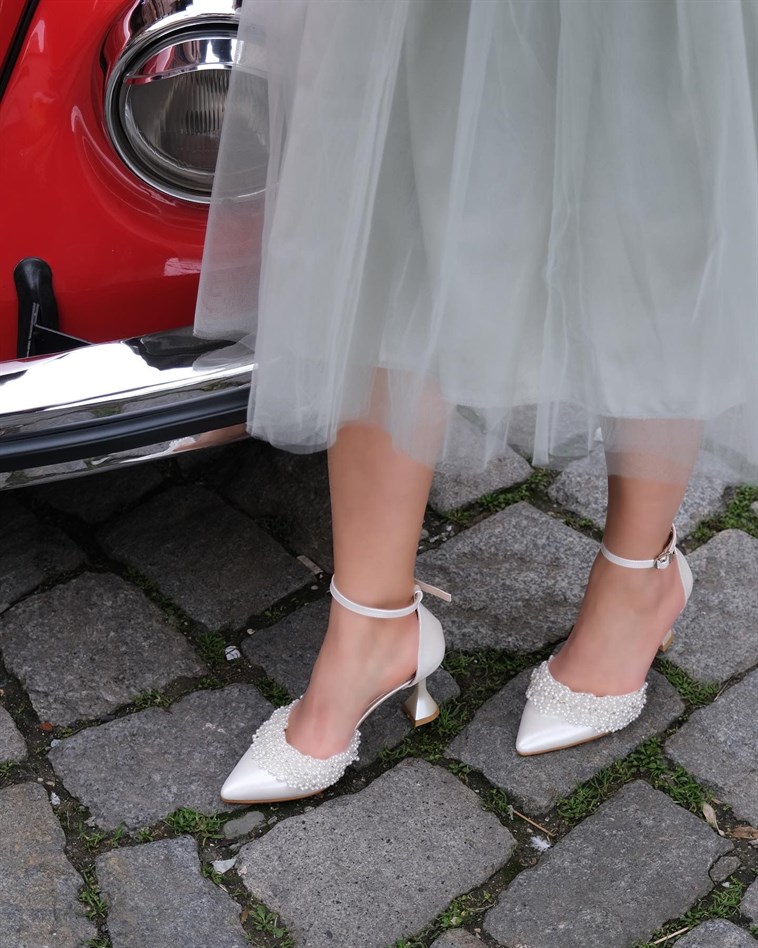 İncili Kadın Stiletto Gelin Ayakkabısı