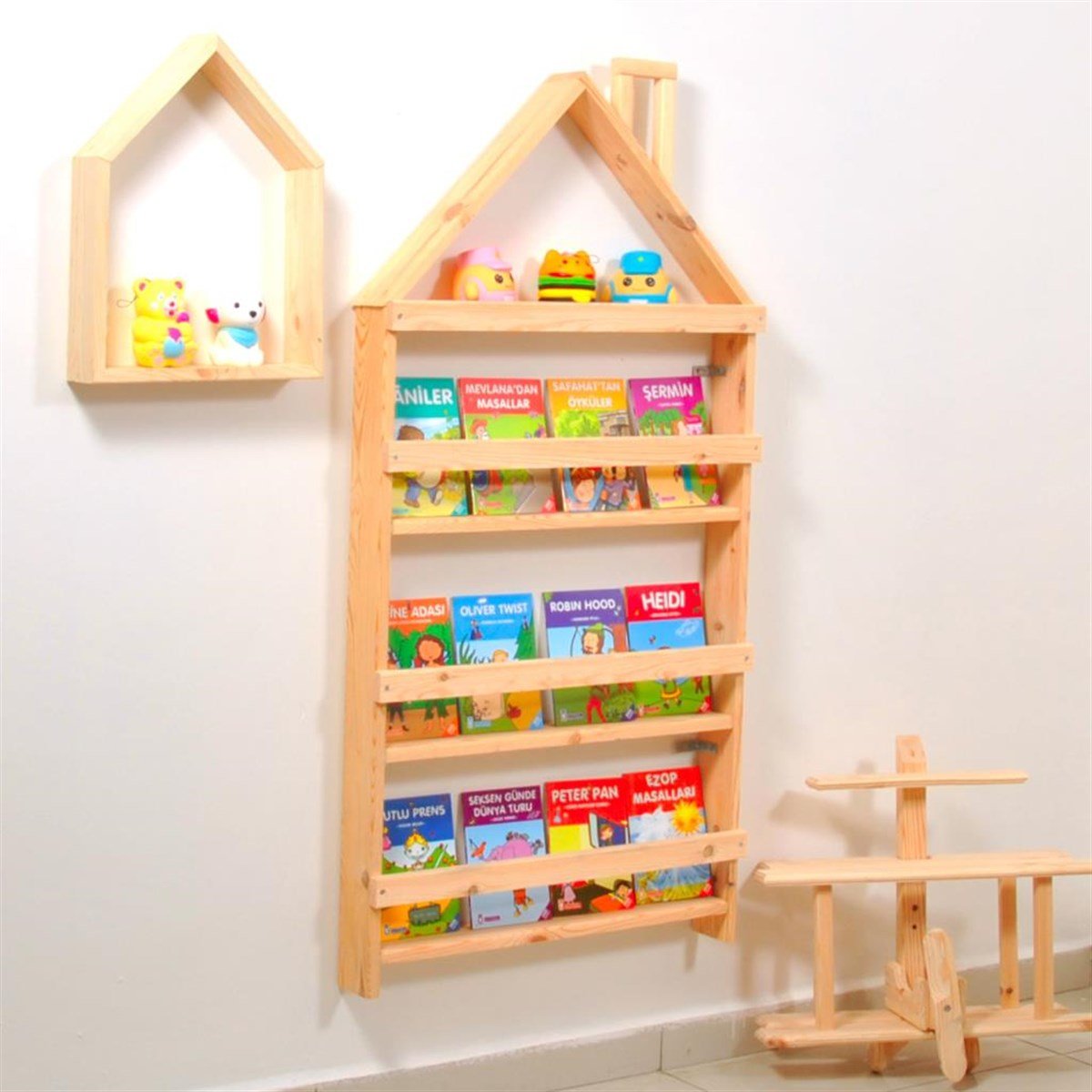 Çocuk Odası Eğitici Montessori Kitaplık Mobilya Raf Duvar Rafı 4lü