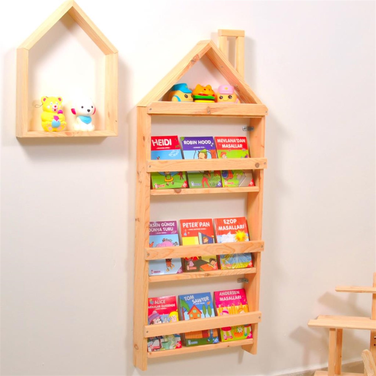 Çocuk Odası Eğitici Montessori Mobilya Kitaplık Raf Duvar Rafı 4