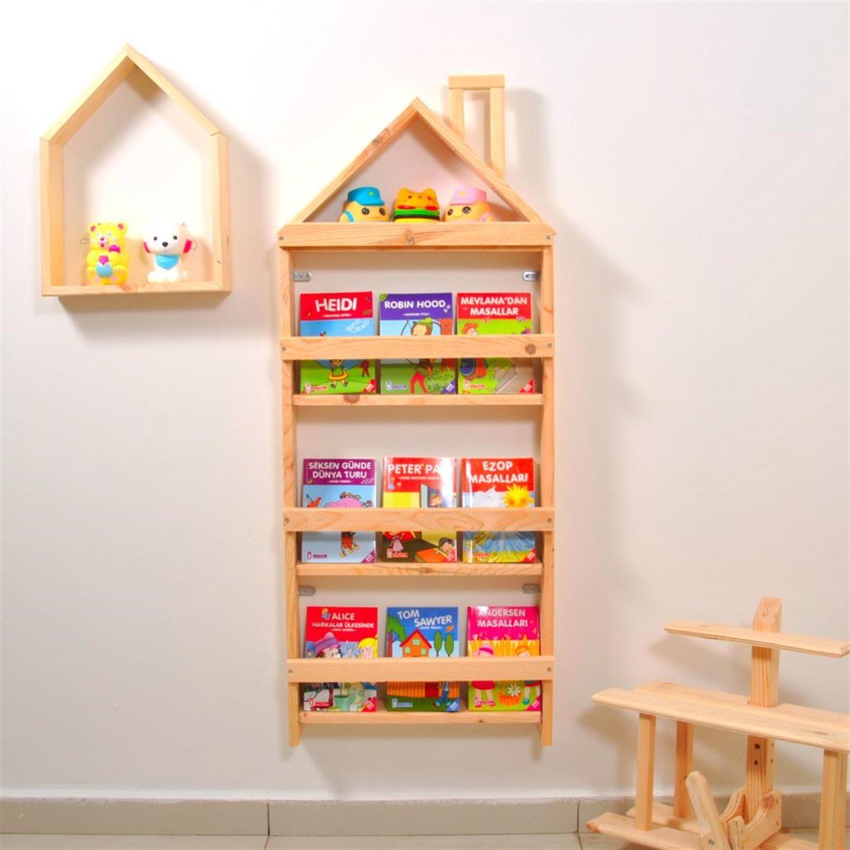 Çocuk Odası Eğitici Montessori Mobilya Kitaplık Raf Duvar Rafı 4