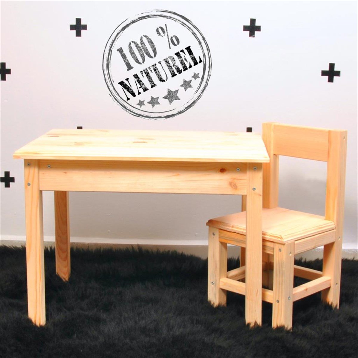 Doğal Ahşap Çocuk Masası Oyun Masası Masa Sandalye Set Montessori