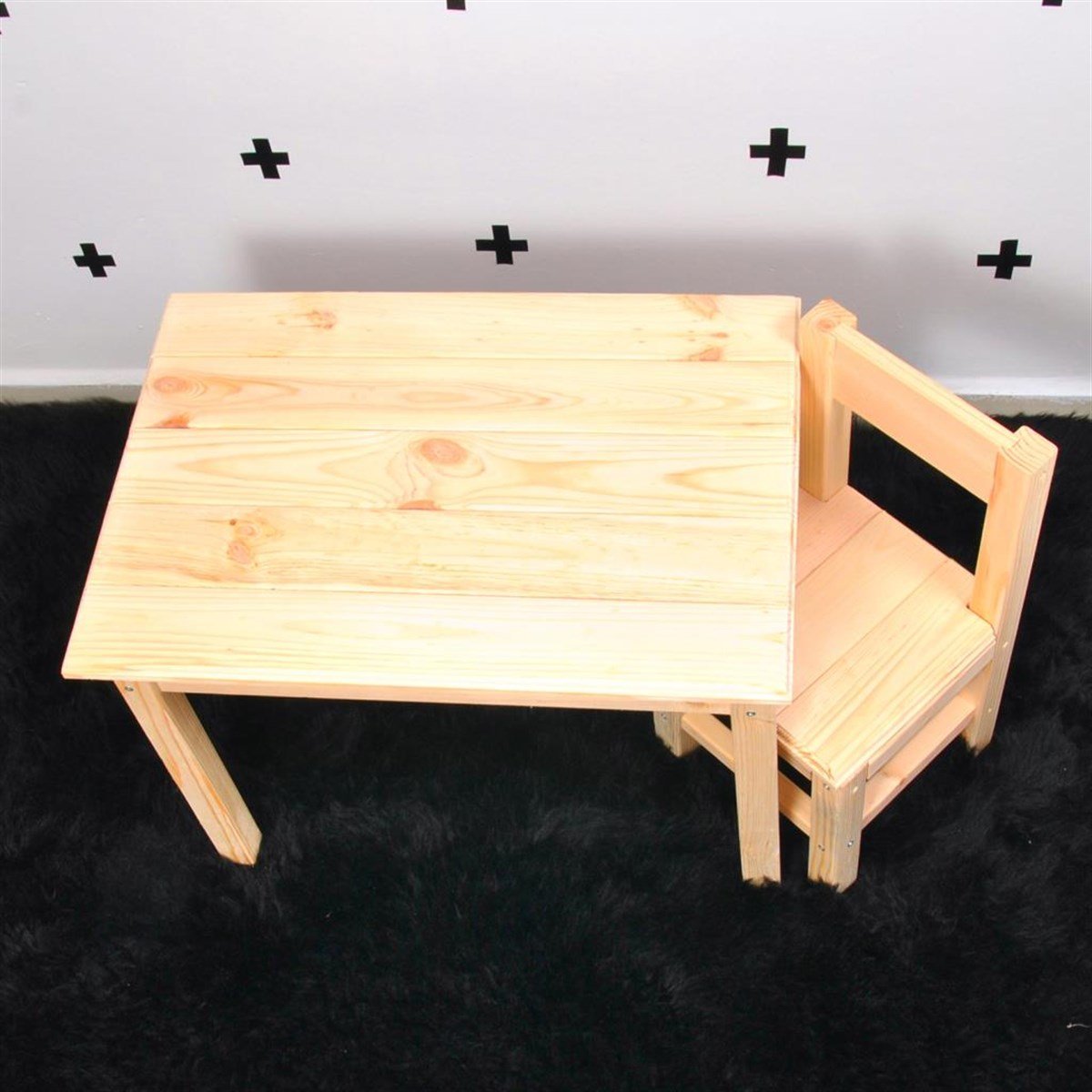 Doğal Ahşap Çocuk Masası Oyun Masası Masa Sandalye Set Montessori