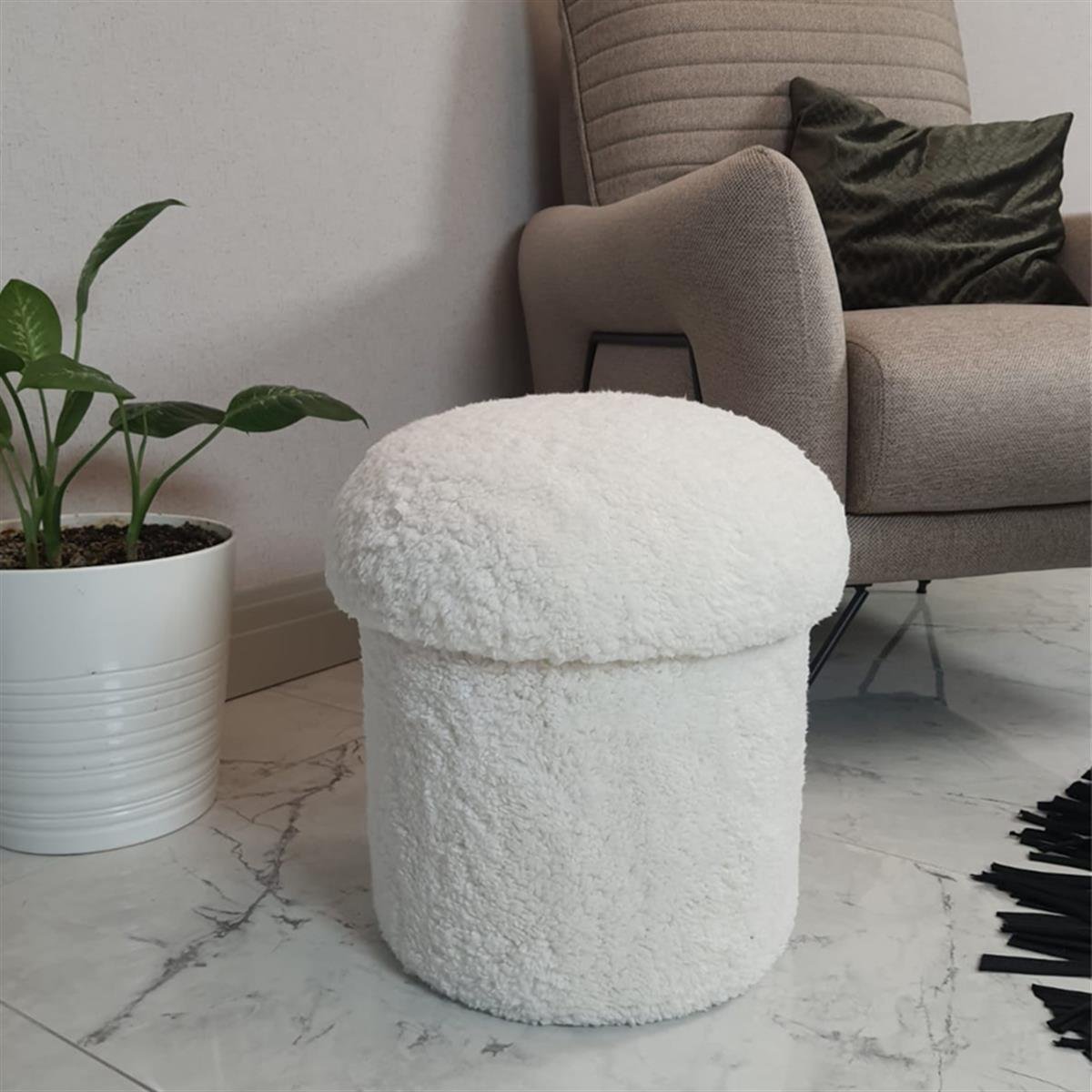 Mantar Puf Krem - MarkaawmMantar Puf Teddy Kumaş Krem
