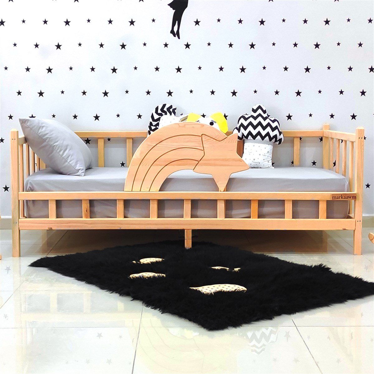 Nirvana Montessori Yatak Sedir Karyola | MarkaawmPremium Montessori Yatak Kayan yıldız Çocuk Karyola