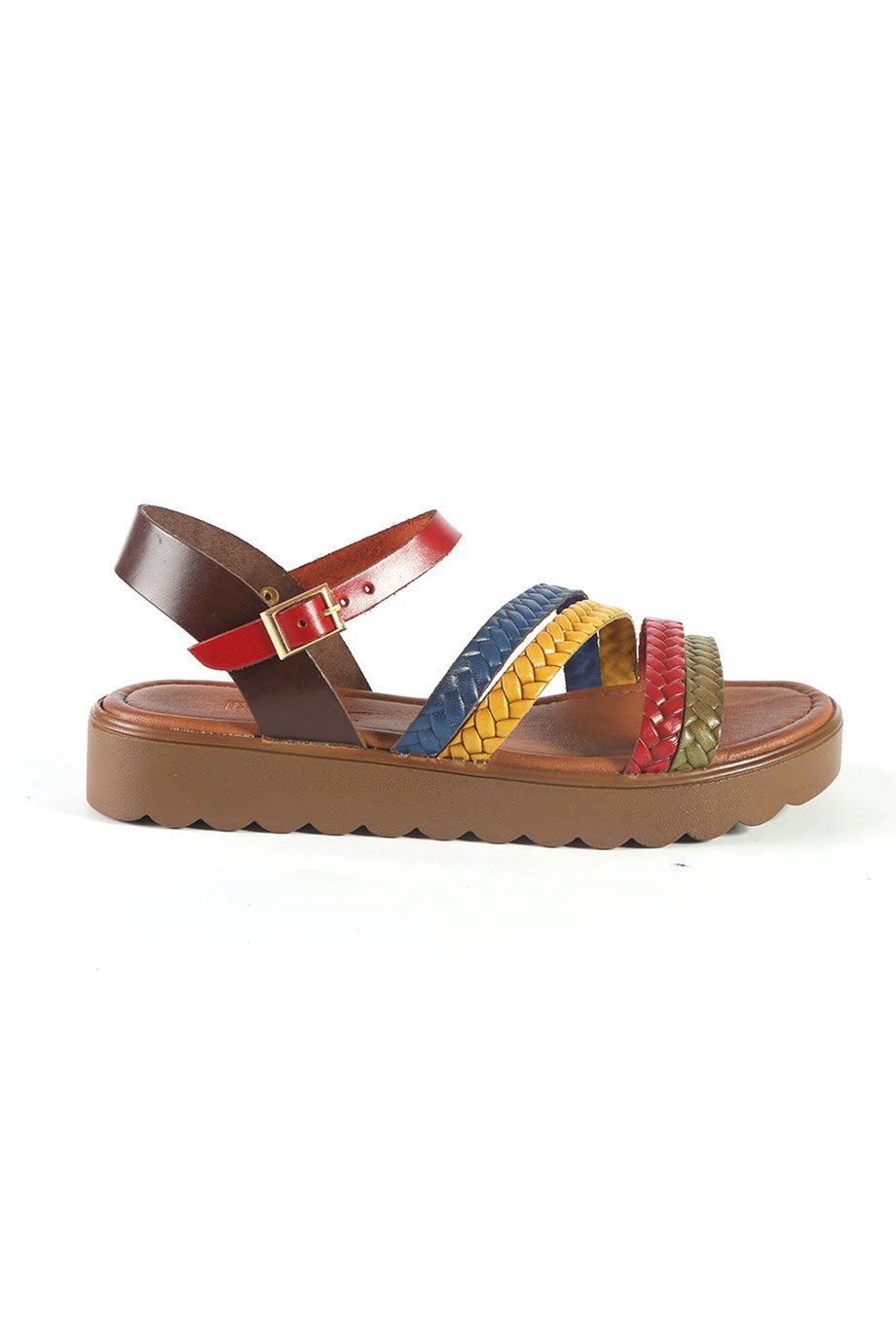 15007 BURÇ KADIN DERİ SANDALET MULTİ
