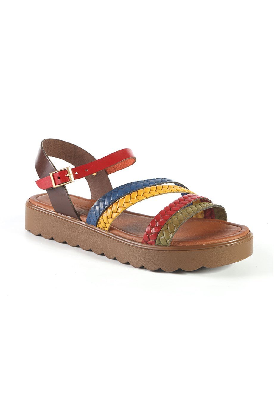 15007 BURÇ KADIN DERİ SANDALET MULTİ